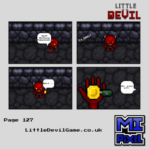 Little Devil webcomic page 127 - Little Devil donates a coin and immediately gets charged a charity tax
