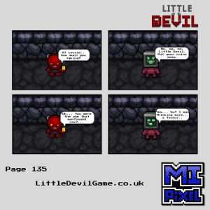 Little Devil webcomic page 135 - PAL Demon refuses Little Devil's coins and instead asks for a favour in return for information
