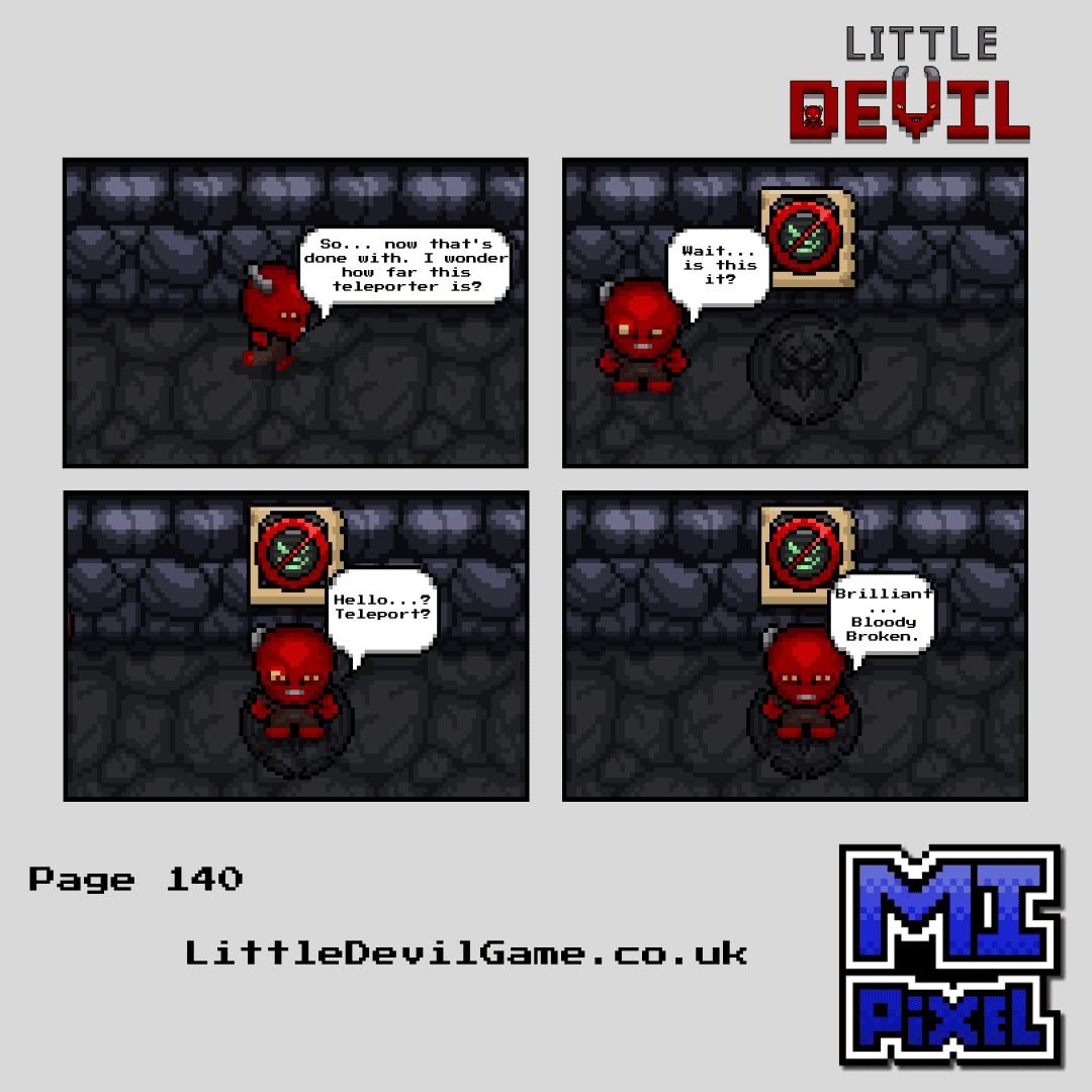 Little Devil webcomic page 140 - Little Devil finds the teleporter only to discover it is broken and completely unresponsive