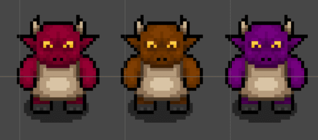 Two colour variants of the same enemy, Snout Fiend, in Little Devil, showing different colours