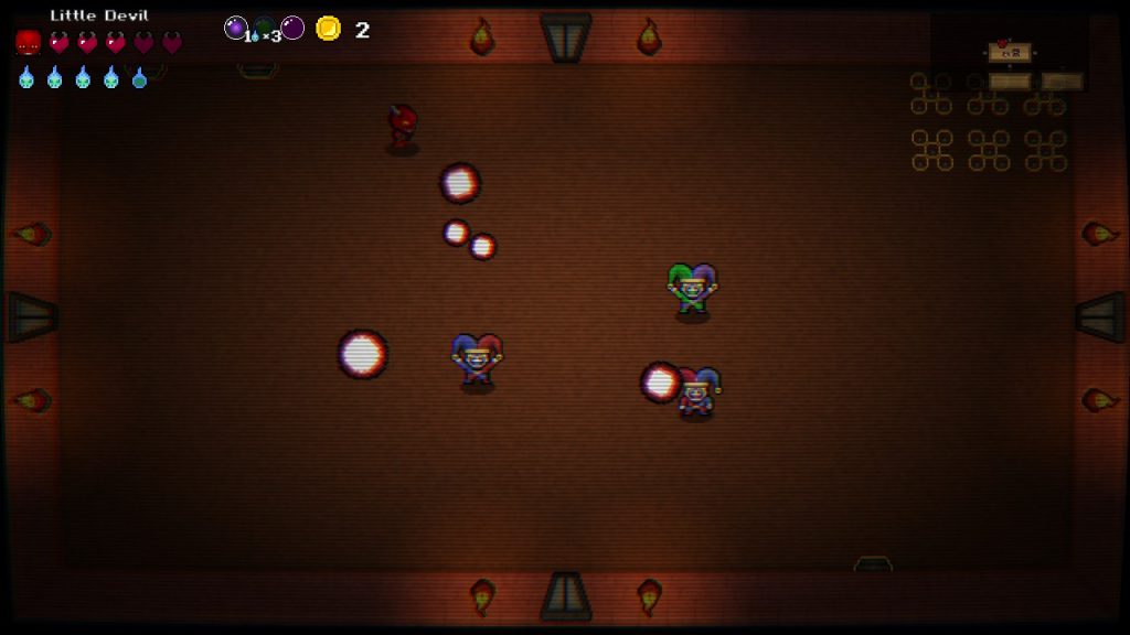 Little Devil dungeon room showing wall-mounted and floor traps with the new outline aura effect, making them easier to spot