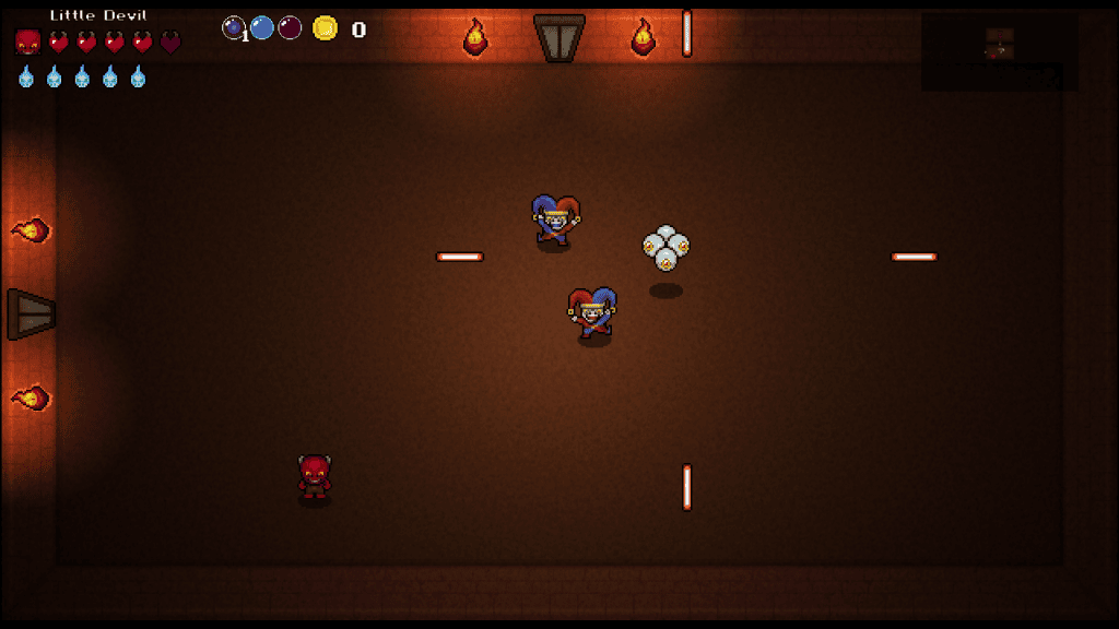 Little Devil gameplay before the new CRT shader, showing two Jesters and a Looky Lui with the effect off